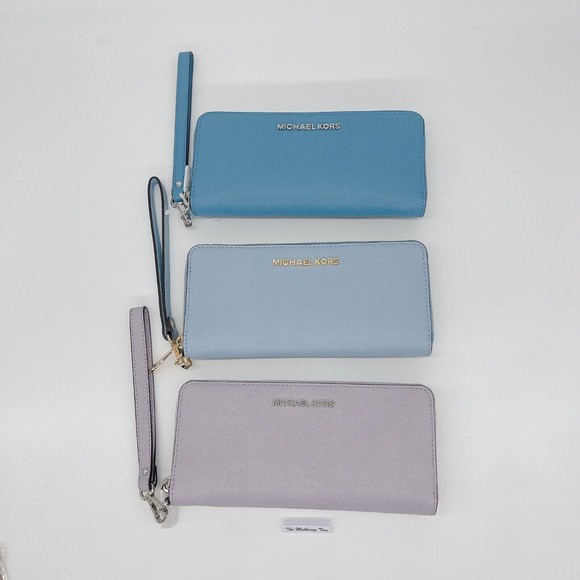 Michael Kors Sky Blue Jet Set Travel Continental Clutch Strap Wallet Large NWT - Picture 7 of 7